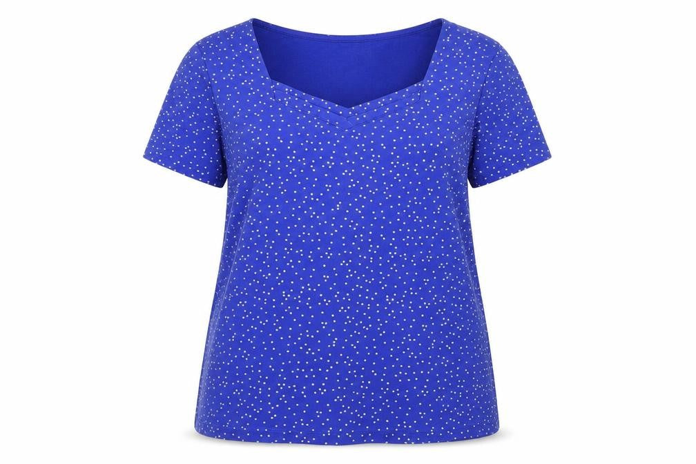 BM Casual Blue Polka Dot T-Shirt, Women's L, V-Neck