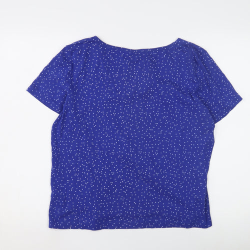 BM Casual Blue Polka Dot T-Shirt, Women's L, V-Neck