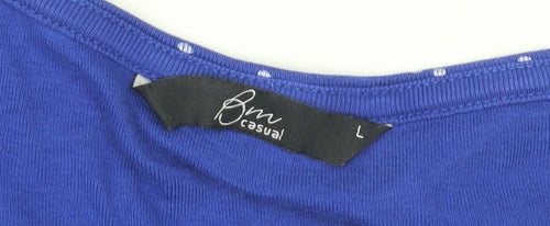 BM Casual Blue Polka Dot T-Shirt, Women's L, V-Neck