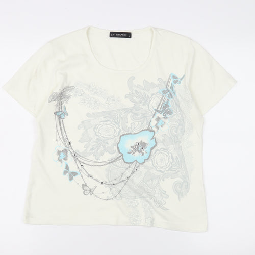 Just Elegance Women's Ivory Floral T-Shirt M