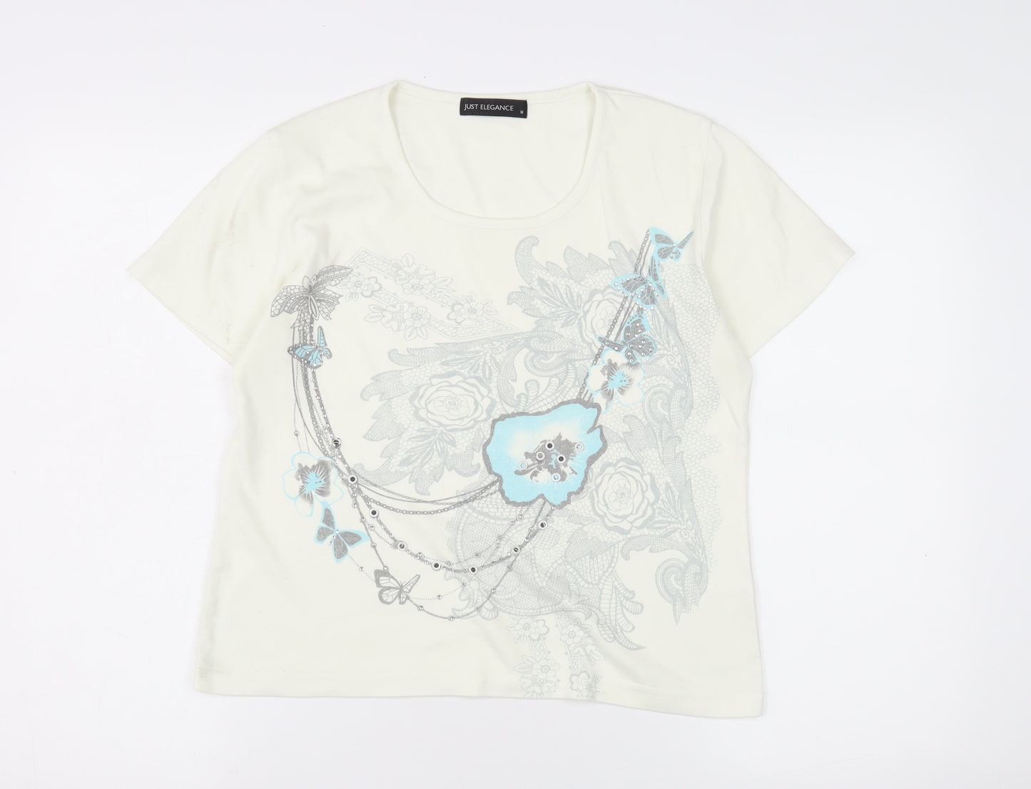 Just Elegance Women's Ivory Floral T-Shirt M