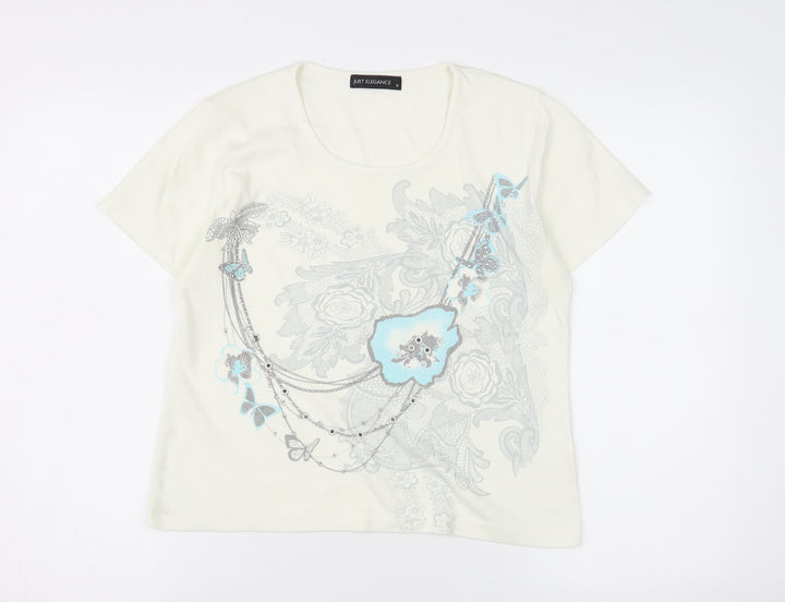 Just Elegance Women's Ivory Floral T-Shirt M
