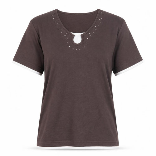 TIGI Women's Brown Studded T-Shirt Size 10 Casual