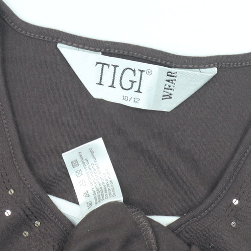 TIGI Women's Brown Studded T-Shirt Size 10 Casual