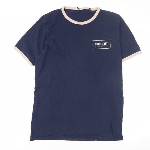 Next Men's Blue Crew Neck Logo T-Shirt, Size M