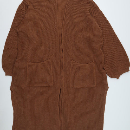 Topshop Women's Brown Chunky Knit Open Front Cardigan Size 10