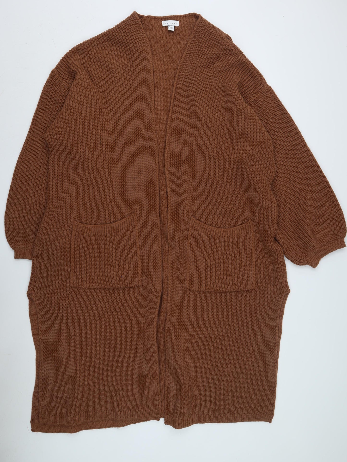 Topshop Women's Brown Chunky Knit Open Front Cardigan Size 10