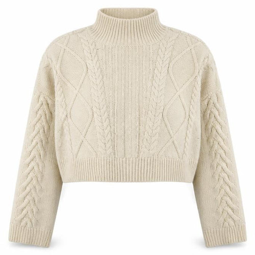 Reclaimed Vintage Women's Ivory Cable-Knit Mock Neck Cropped Jumper