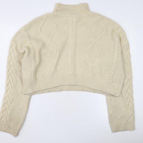 Reclaimed Vintage Women's Ivory Cable-Knit Mock Neck Cropped Jumper