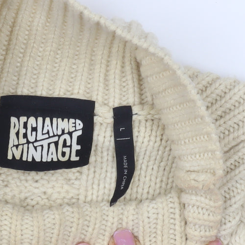 Reclaimed Vintage Women's Ivory Cable-Knit Mock Neck Cropped Jumper