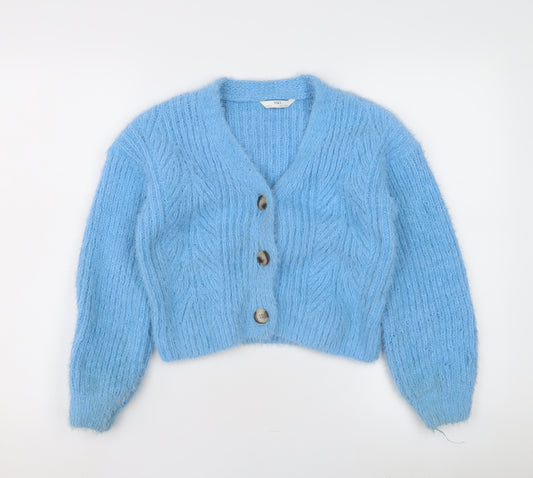 Marks and Spencer Girls Blue Cardigan 9-10Y V-Neck Button Winter