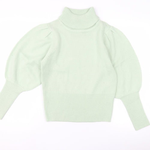 AX Paris Women's Green Roll Neck Balloon Sleeve Jumper