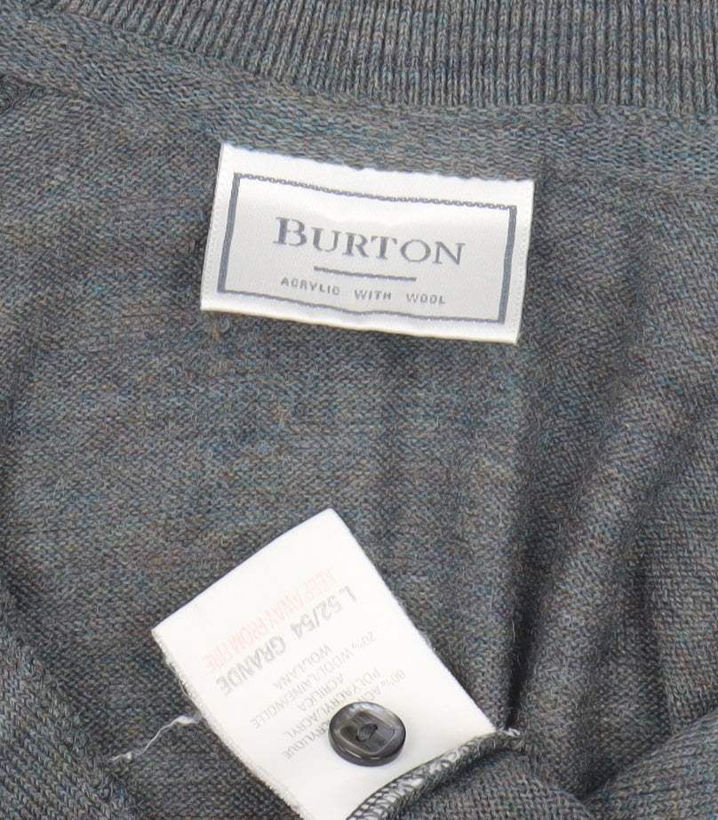 Burton Men's Grey Collared Jumper - Long Sleeve Large 52-54"