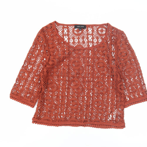 New Look Women’s Orange Crochet Pullover, Size 10