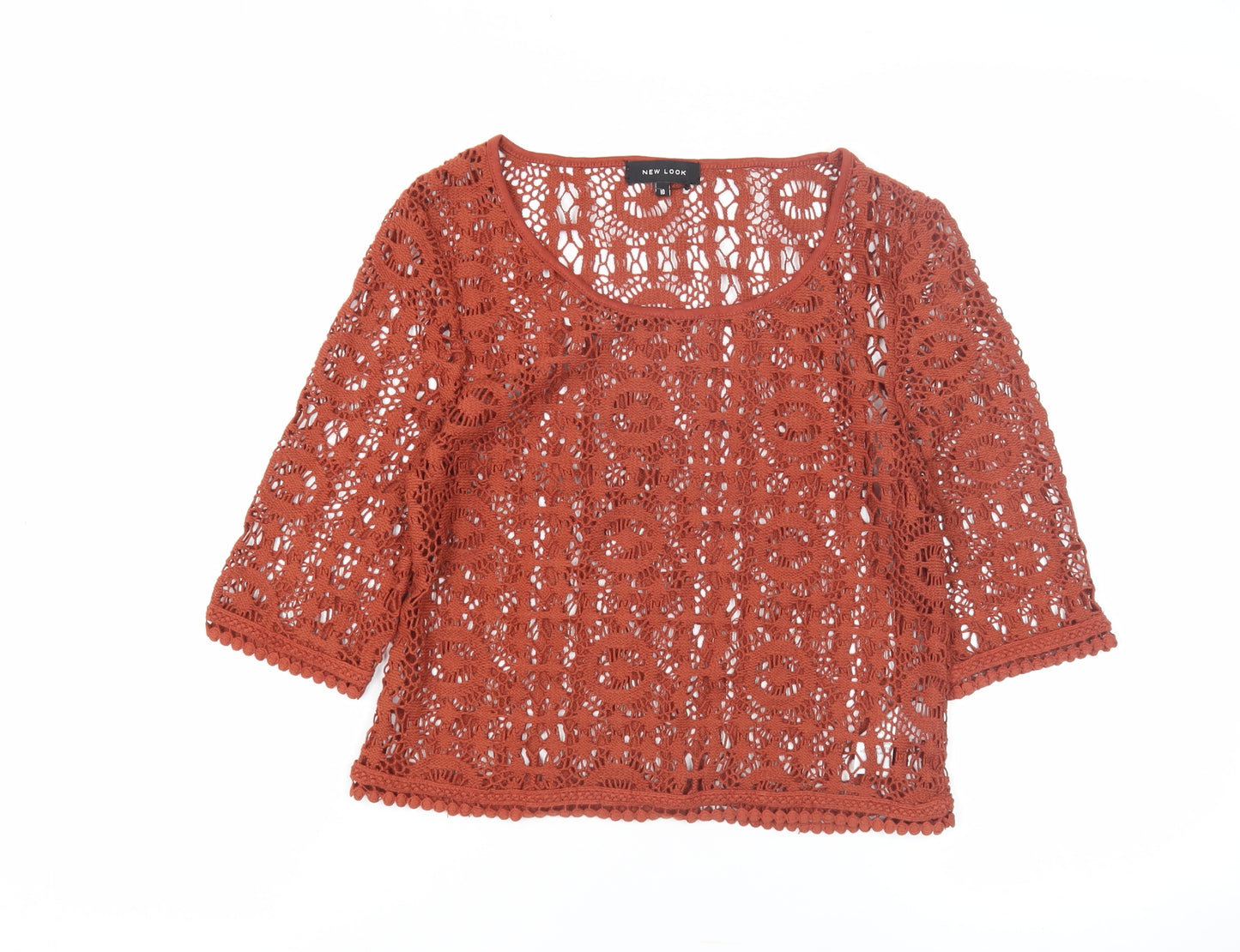 New Look Women’s Orange Crochet Pullover, Size 10