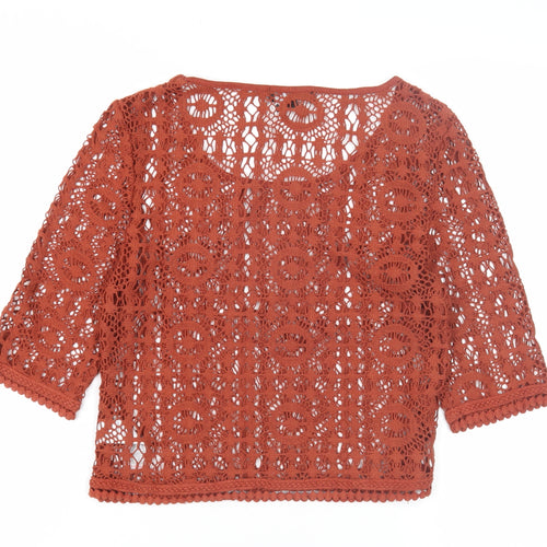 New Look Women’s Orange Crochet Pullover, Size 10