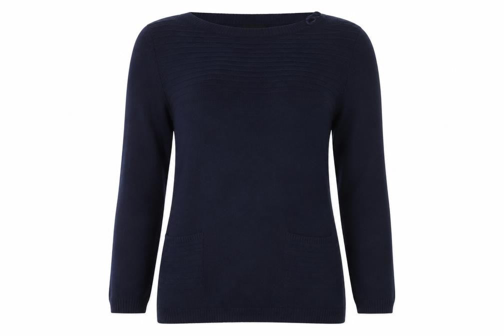 Front view of M&Co Women's Blue Jumper, size 14, Long Sleeve
