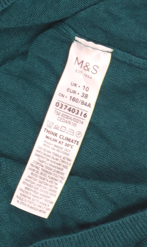 Marks and Spencer Women's Green Crew Neck Jumper Size 10