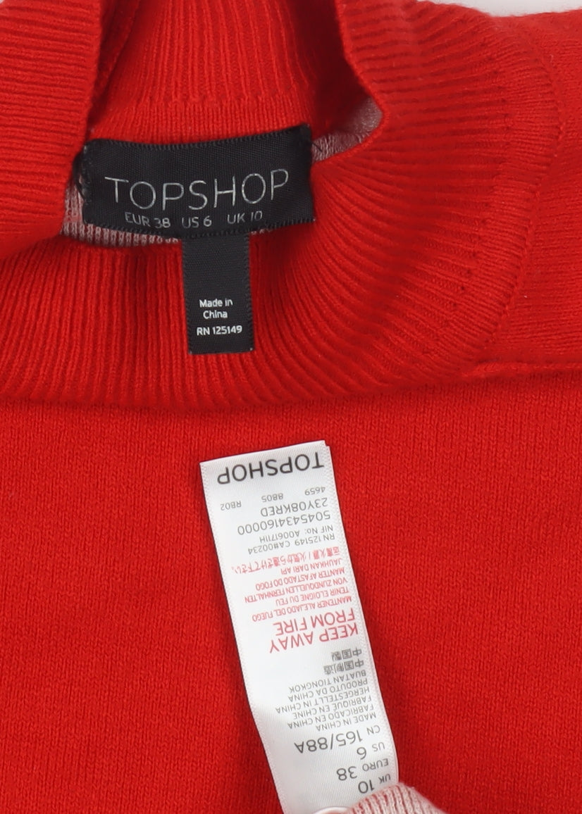 Topshop Women's Red Mock Neck Pullover Jumper Size 10
