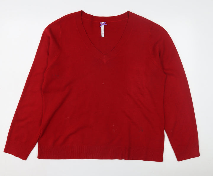 BHS Women's Red V-Neck Pullover Jumper, Size 20