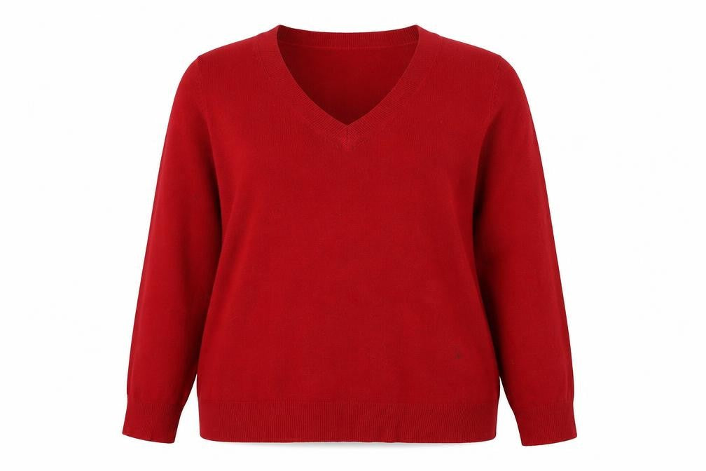 Front view of BHS Women's Red V-Neck jumper, size 20