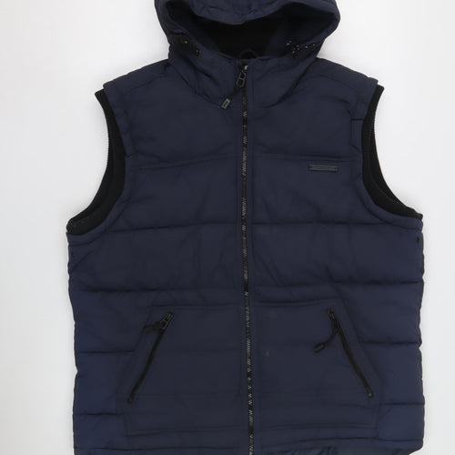 Next Men's Blue Puffer Jacket, L, Hooded, Zipped