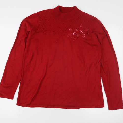 Bm Collection Women's Red Mock Neck Pullover Jumper M