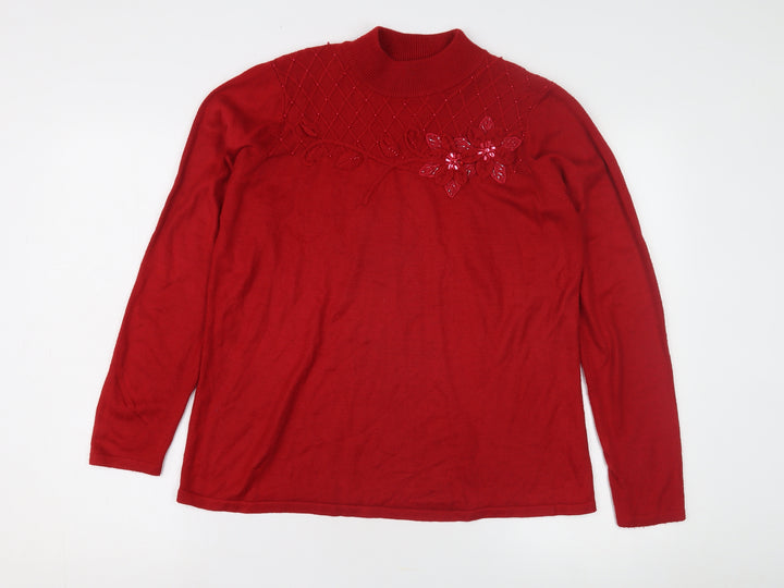 Bm Collection Women's Red Mock Neck Pullover Jumper M
