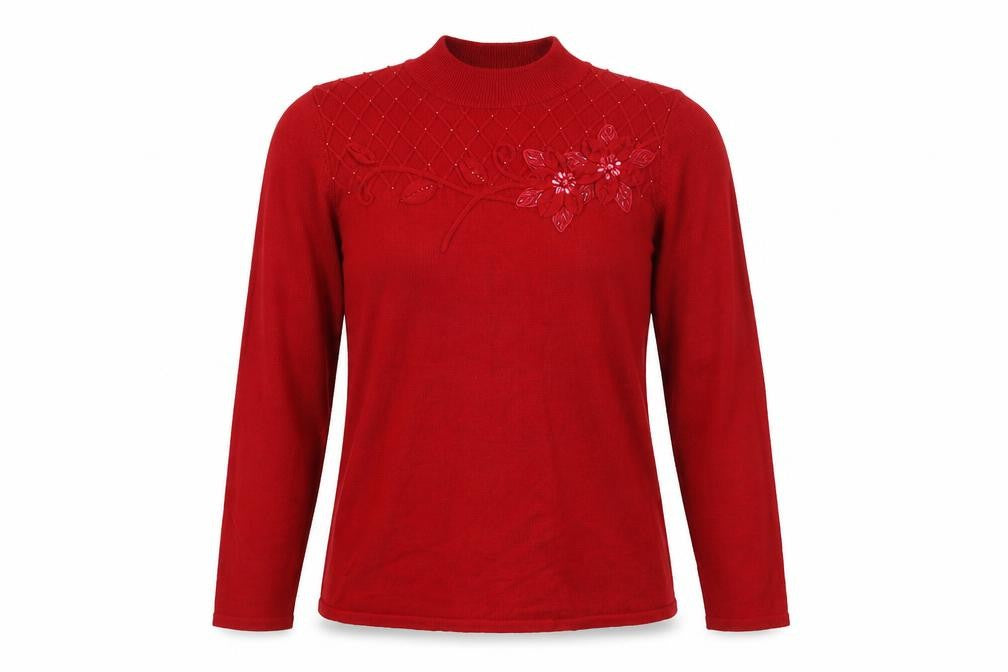Front view of Bonmarché Women's Red Mock Neck jumper M