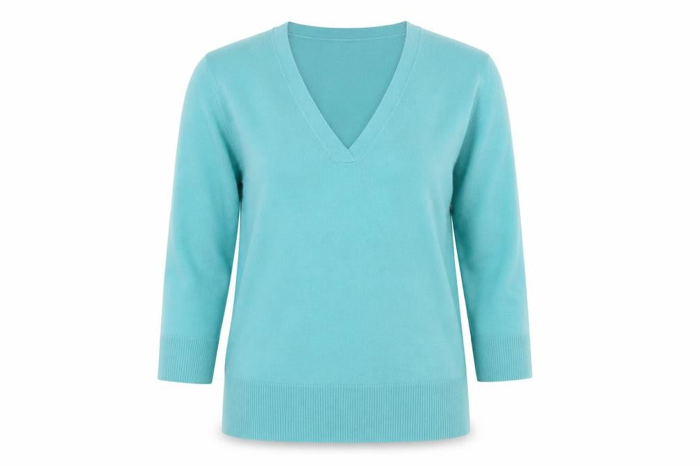 Front view of M&Co Women's Blue jumper, size S