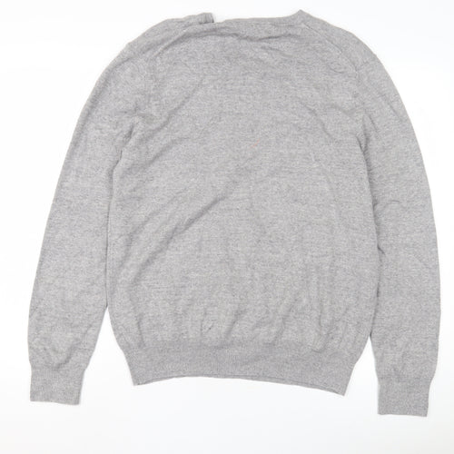 Marks and Spencer Men's Grey V-Neck Cotton Pullover L