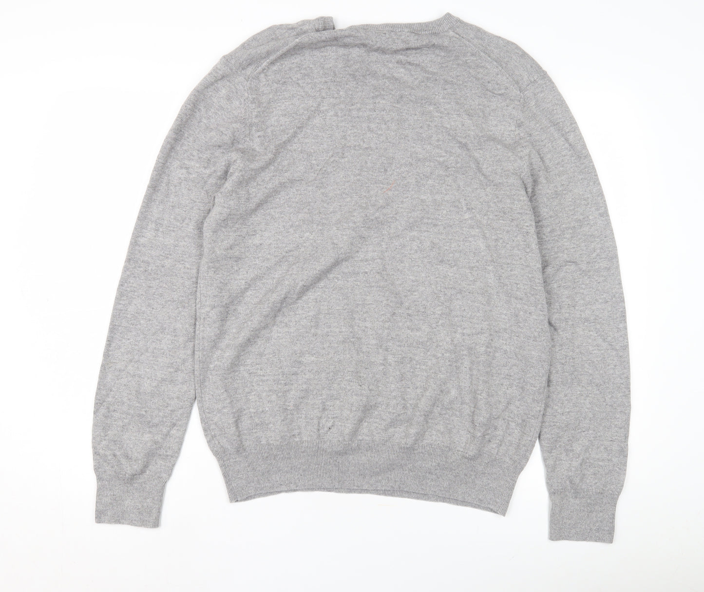 Marks and Spencer Men's Grey V-Neck Cotton Pullover L