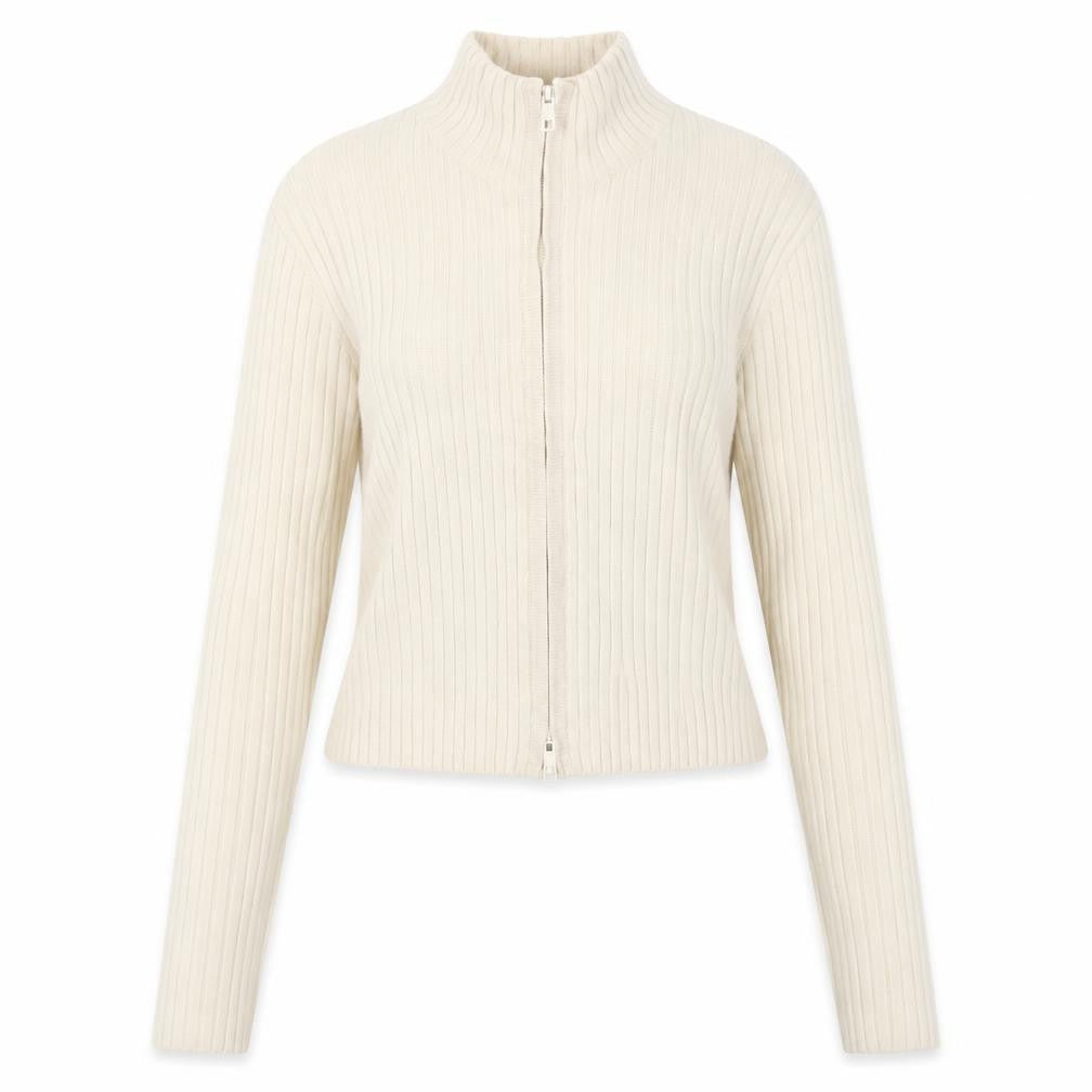 Front view of Monki Women's Beige XS Full Zip Jumper