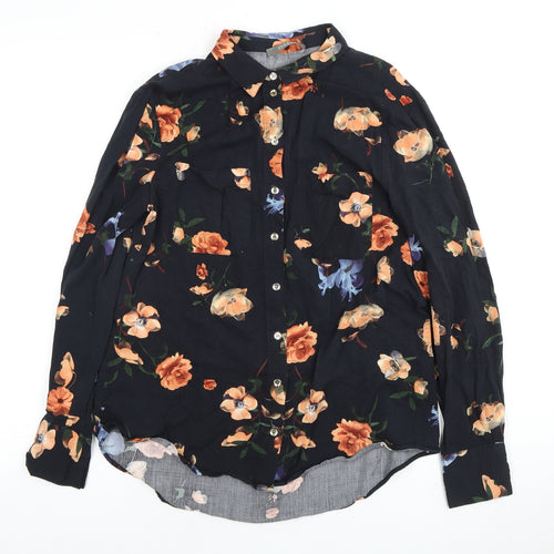 Oasis Women's Black Floral Button-Up Shirt Size 12