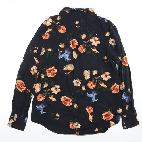 Oasis Women's Black Floral Button-Up Shirt Size 12
