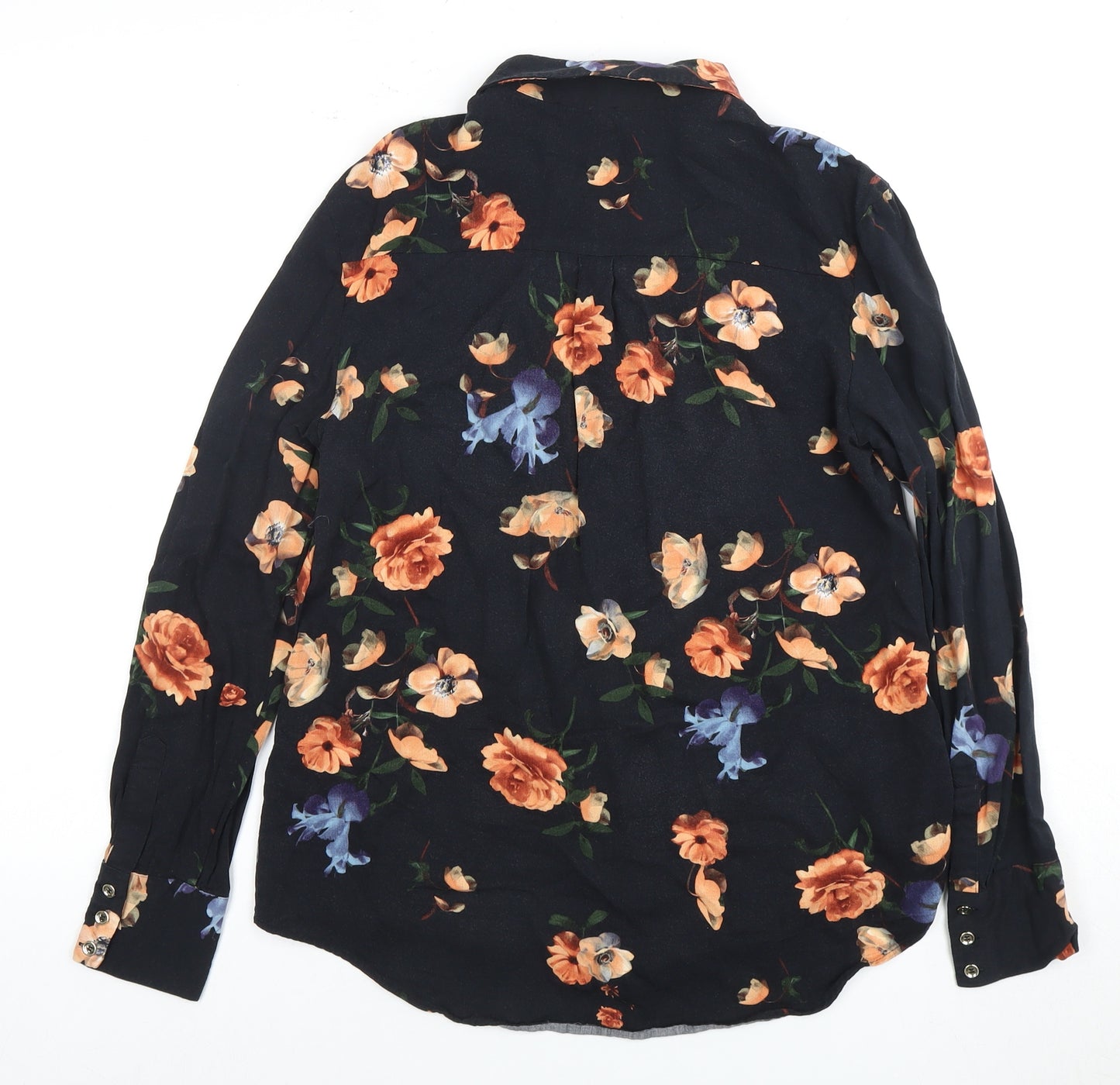 Oasis Women's Black Floral Button-Up Shirt Size 12