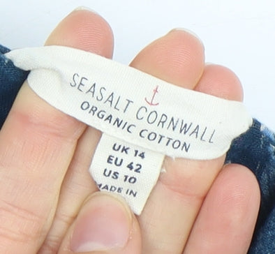 Seasalt Cornwall Blue Floral Cotton Dress - Size 14