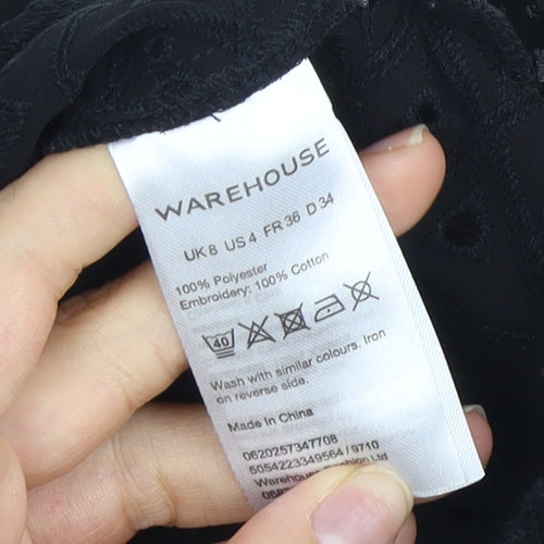 Warehouse Black Embroidered Women's Blouse Size 8
