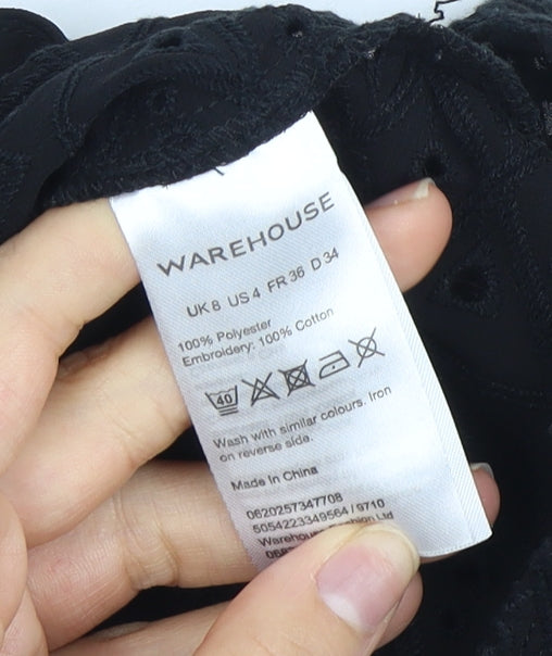 Warehouse Black Embroidered Women's Blouse Size 8