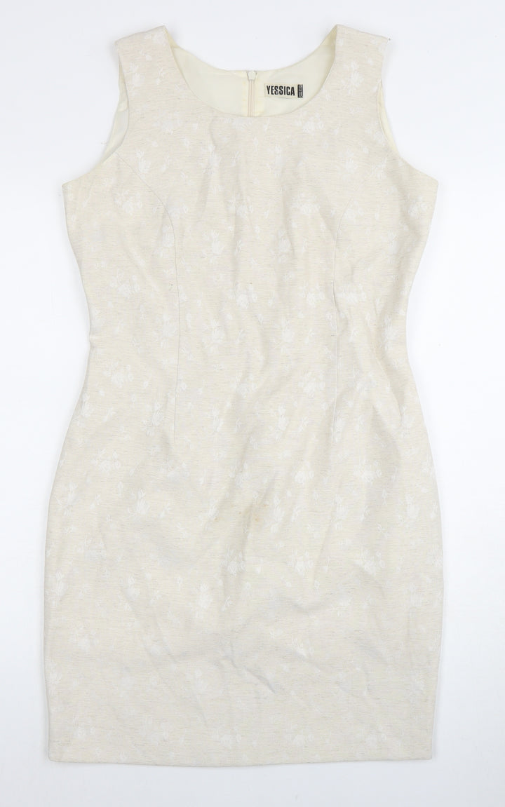 C&A Women's Ivory Sheath Dress, Size 12, Round Neck