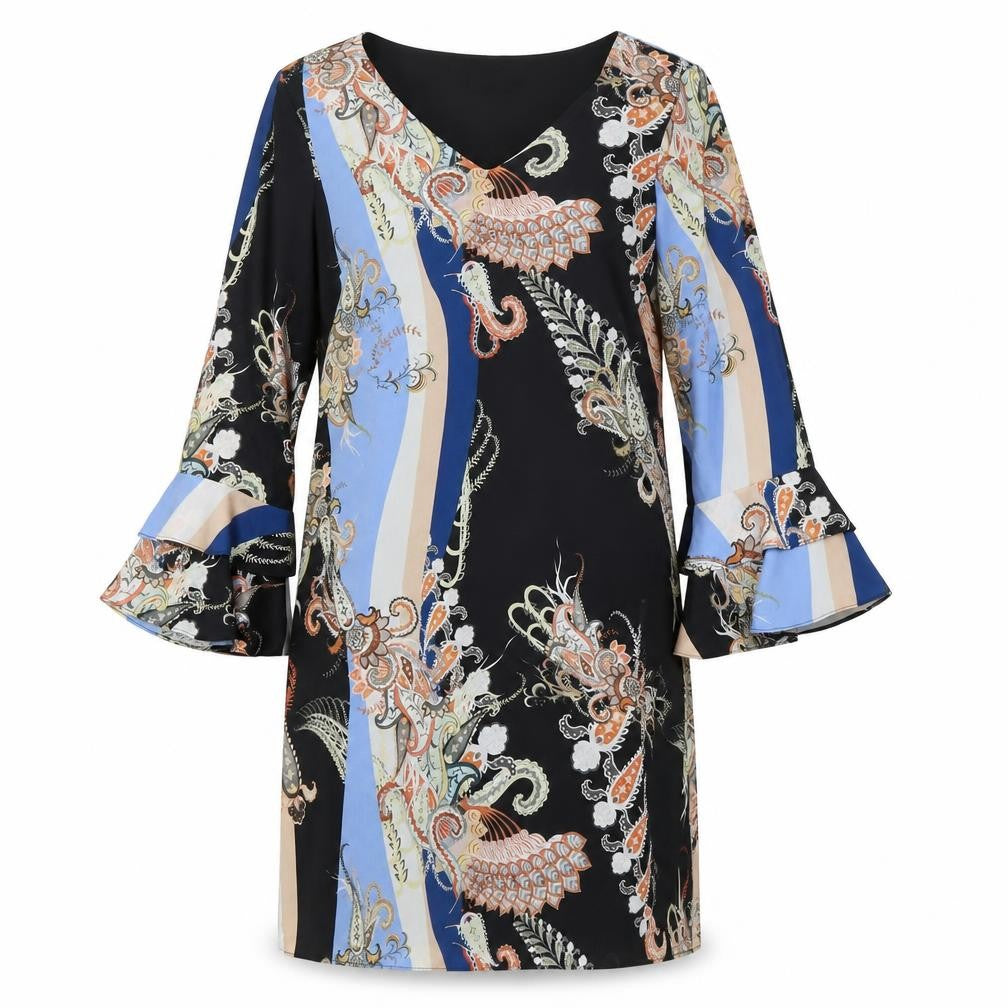 Front view of Wallis Women's Multicoloured Flared Sleeve Dress