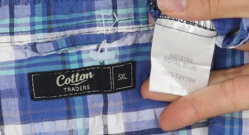 Cotton Traders Men's 5XL Blue Check Short Sleeve Shirt