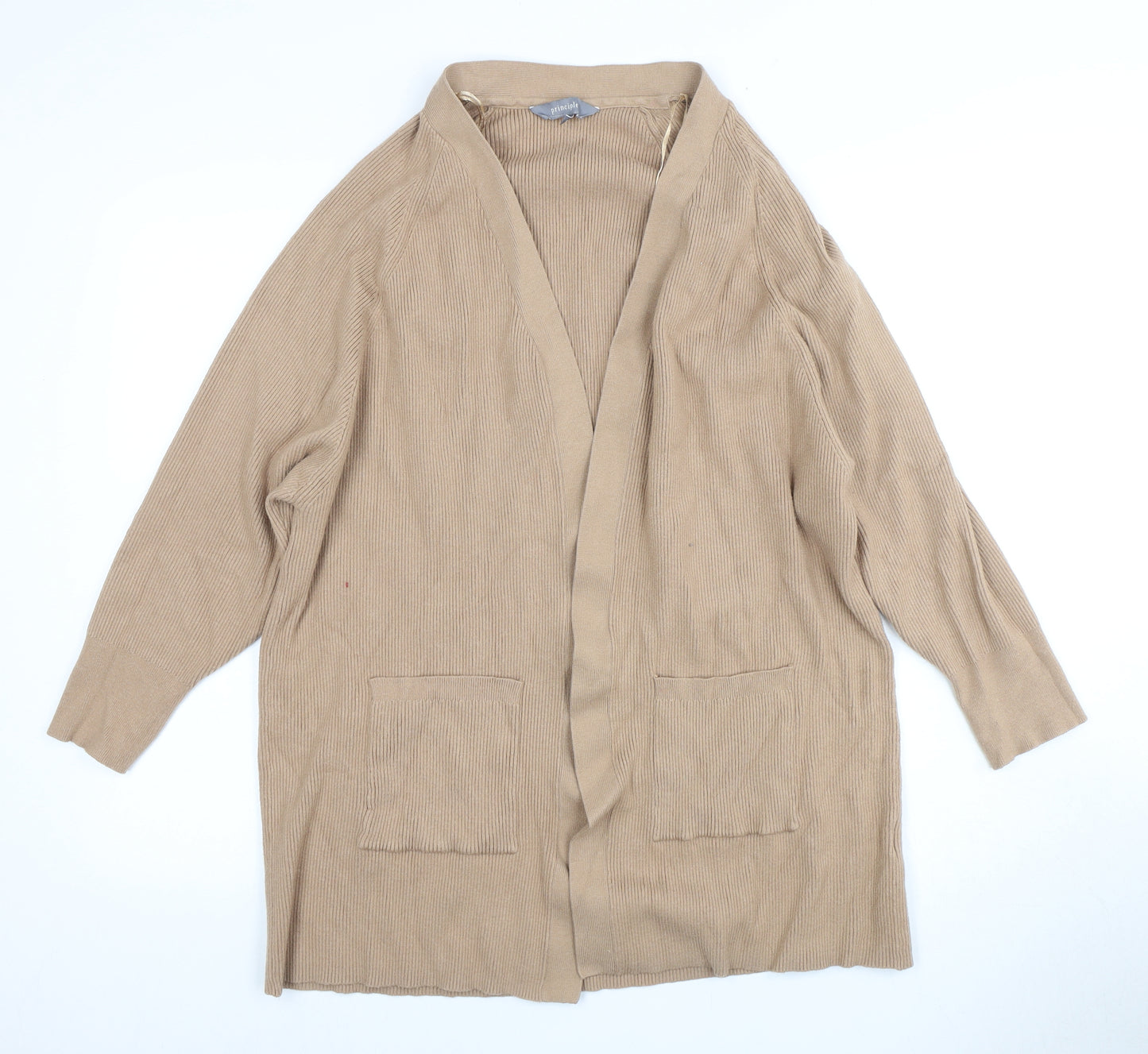 Principles Women's Beige Open Front Cardigan Size 16 with Pockets