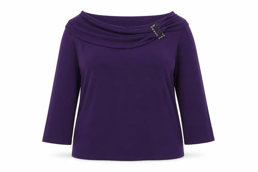 Front view of Wallis Women's Purple Cowl Neck Blouse, size 14
