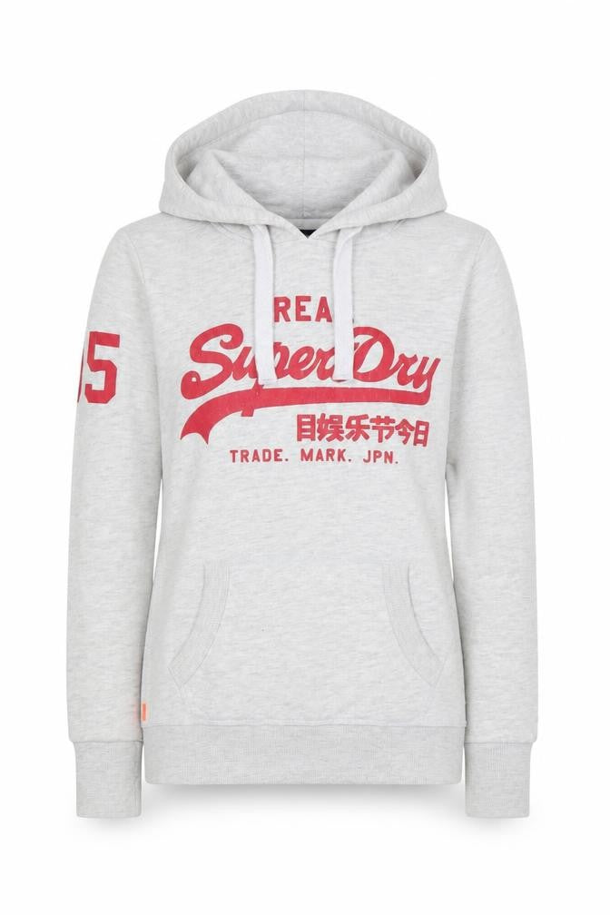 Front view of Superdry Women’s Grey Pullover Hoodie, size UK 8
