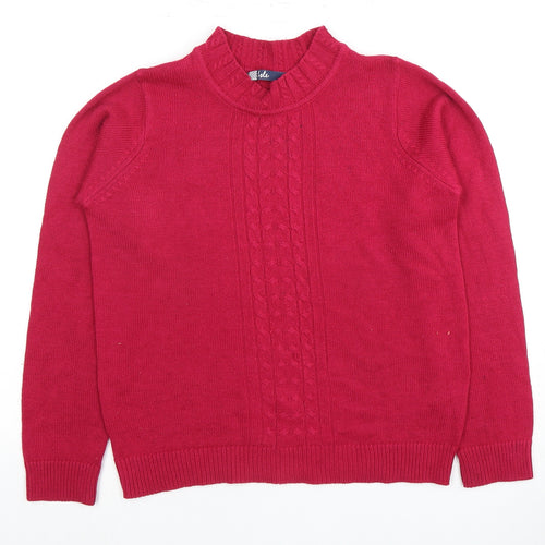 Isle Women's Red Cable-Knit Mock Neck Jumper, Size S