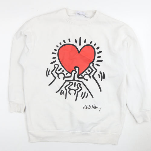 White Pullover Sweatshirt, Unisex 2XS, Graphic Print, Casual