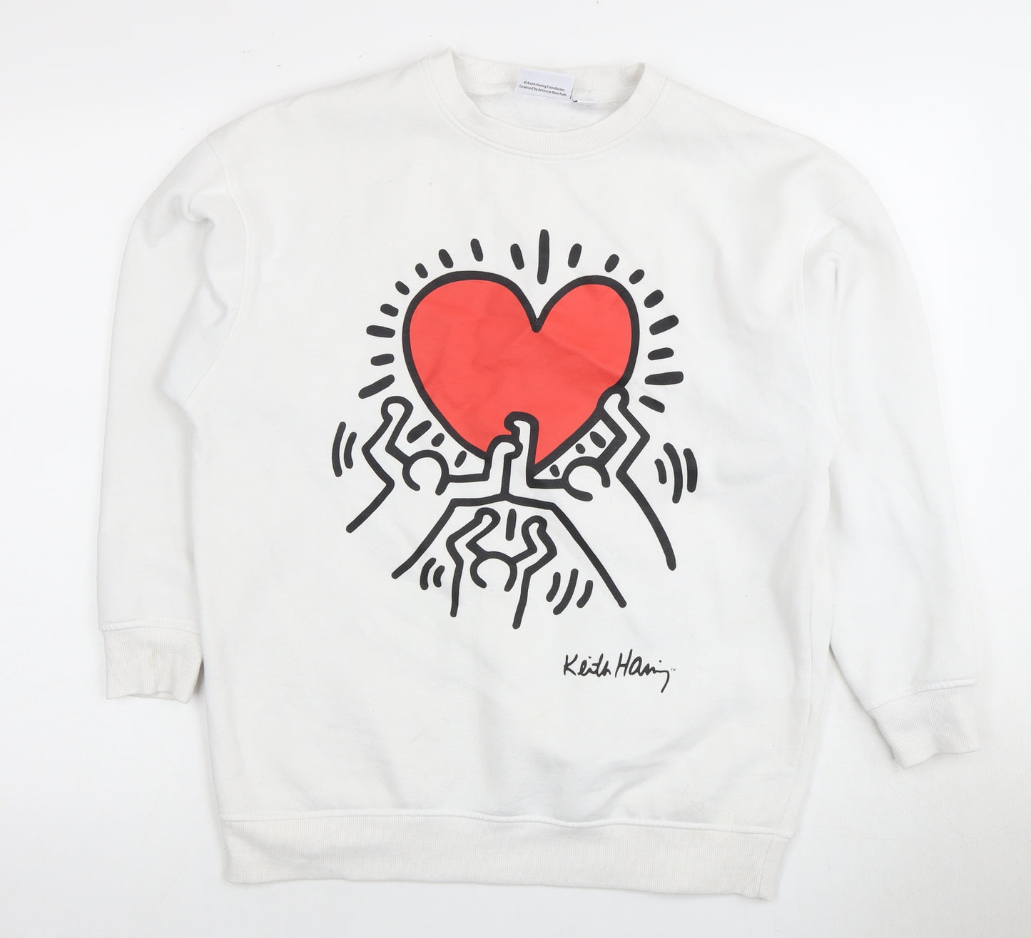 White Pullover Sweatshirt, Unisex 2XS, Graphic Print, Casual