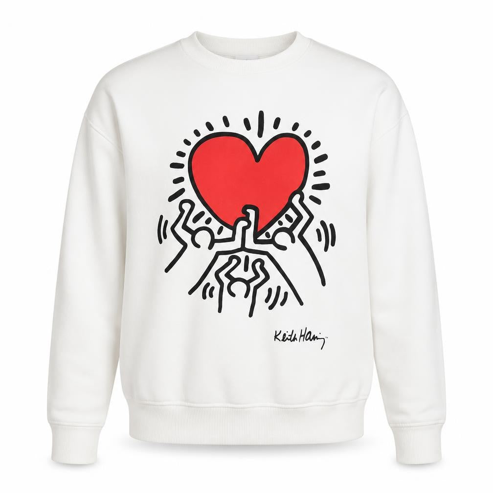 Front view of White Pullover Sweatshirt, unisex 2xs, graphic print, casual