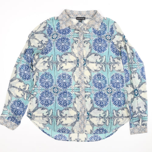 Warehouse Women's Blue Patterned Long Sleeve Blouse - Size 12